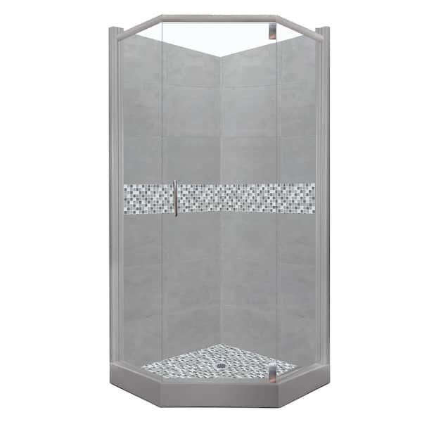 American Bath Factory Del Mar Grand Hinged 42 in. x 48 in. x 80 in. Right-Cut Neo-Angle Shower Kit in Wet Cement and Chrome Hardware