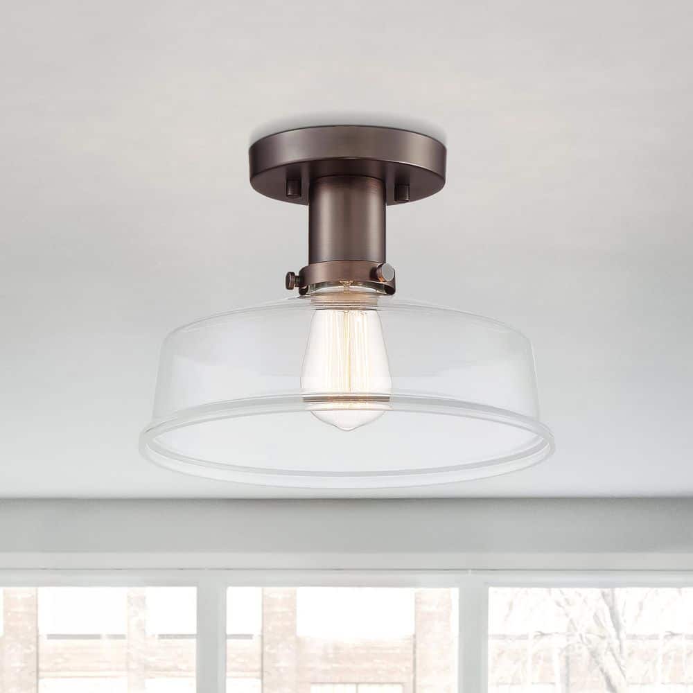 Carson 10.75 in. 1-Light Satin Copper Bronze Farmhouse Entryway Semi-Flush Mount with Clear Glass Shade price history on PriceWatchPro