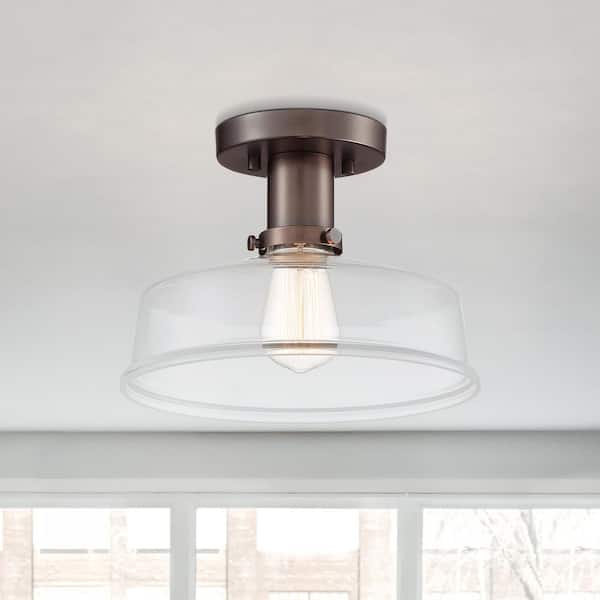 Designers Fountain Carson 10.75 in. 1-Light Satin Copper Bronze Farmhouse Entryway Semi-Flush Mount with Clear Glass Shade