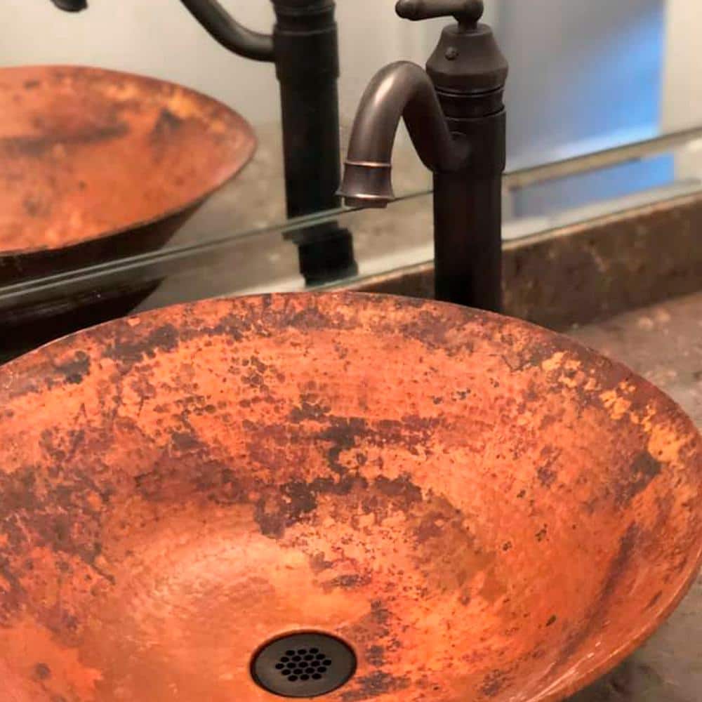 Oval Copper Above-Counter Sink with Oil Rubbed Bronze Faucet