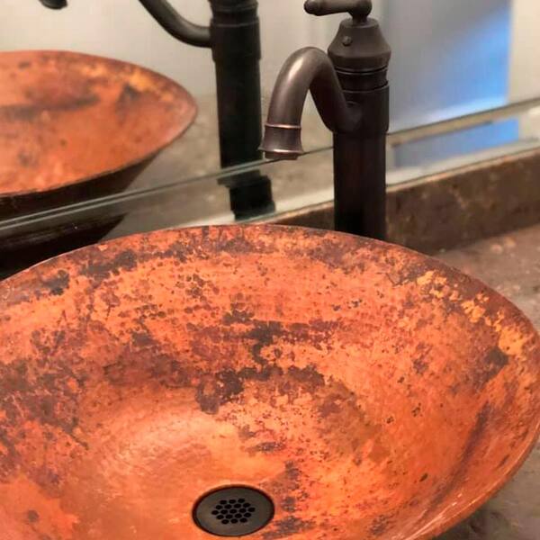 Novatto Bilboa Oval Copper Vessel Sink with Drain and Faucet