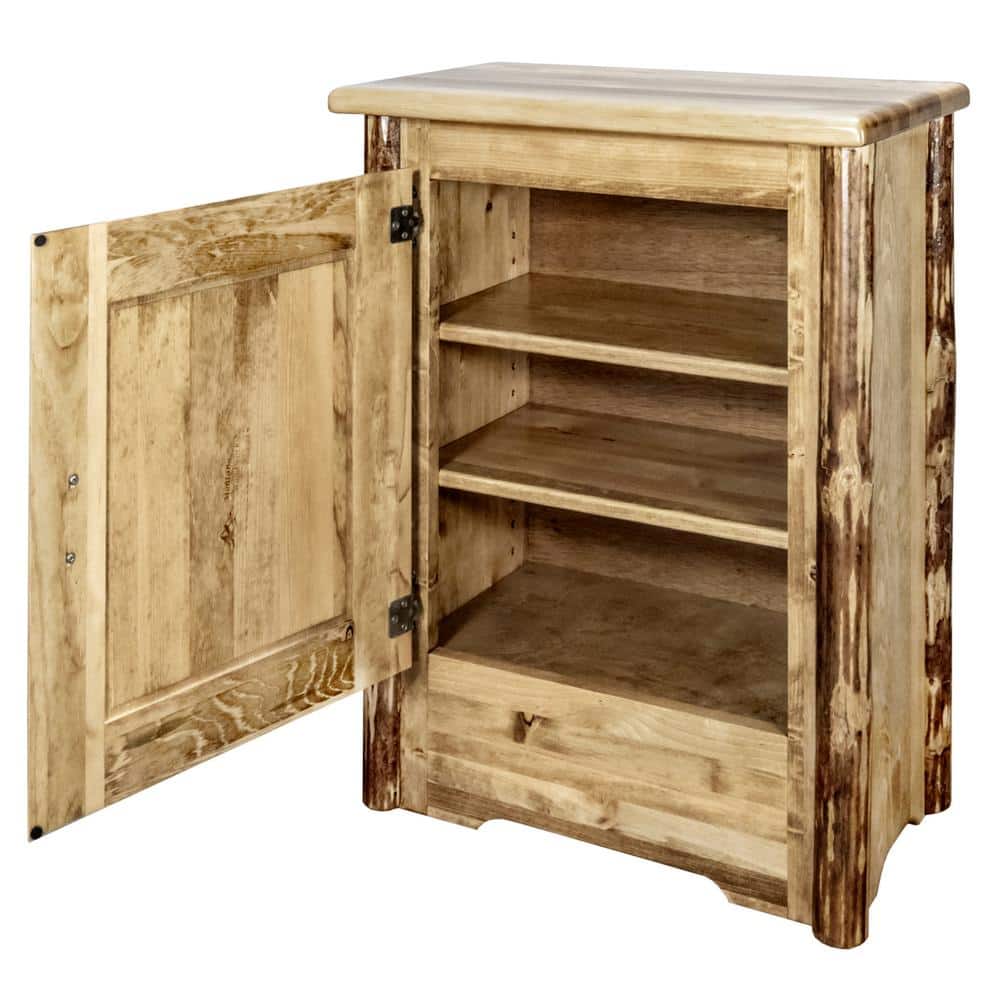Brown Lacquer Lodgepole Pine Accent Cabinet with Adjustable Shelving