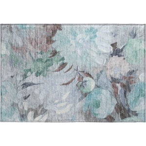 Mayfield Premium Machine Washable Abstract AMF2264 Teal 2 ft. x 3 ft. Accent Rug