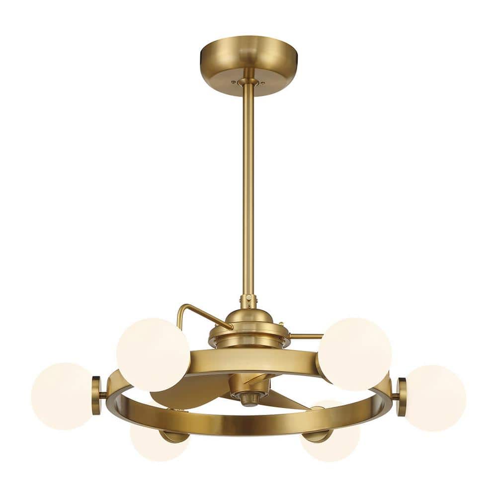 Warm Brass Opal Glass LED Chandelier Fan with Remote Control