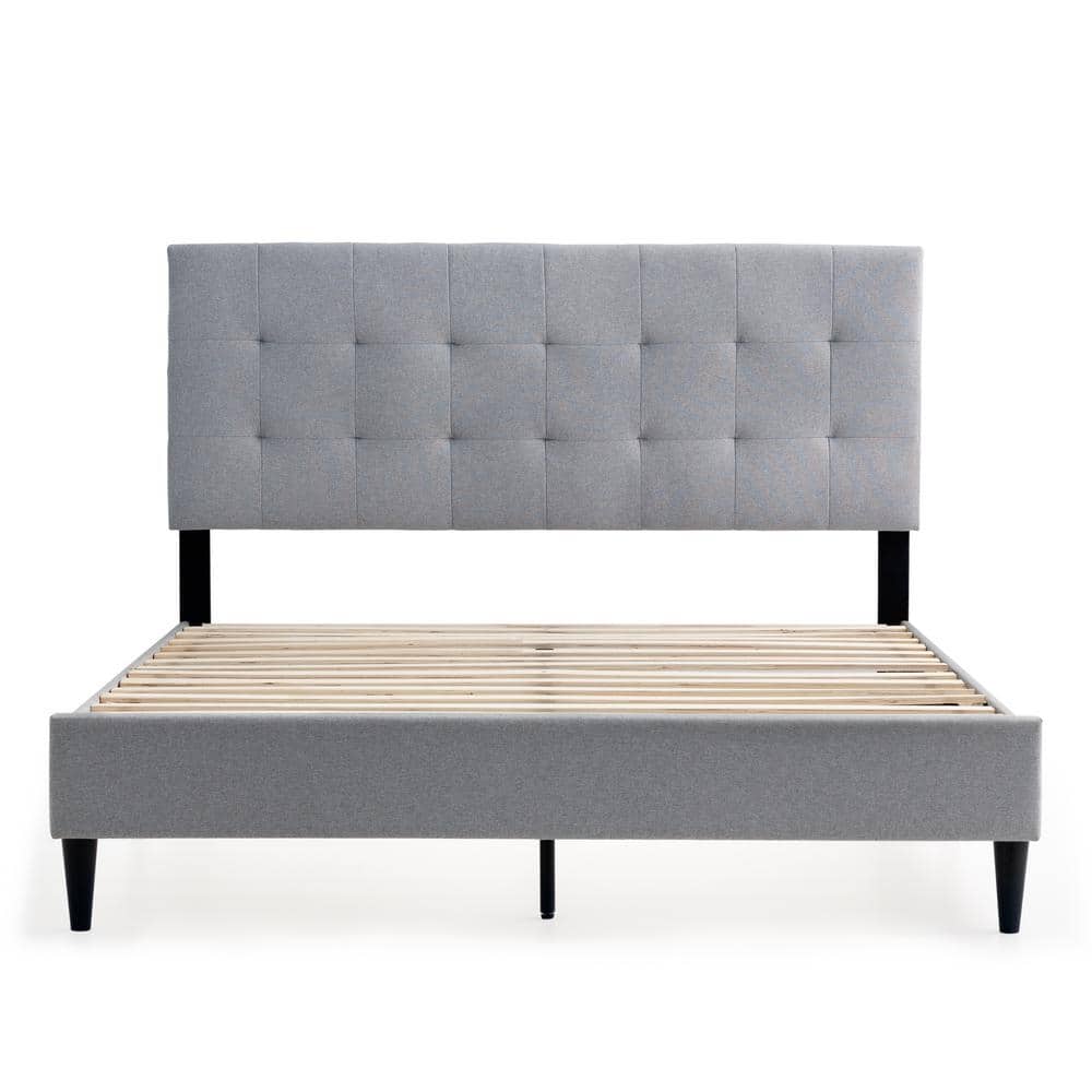 Queen Tara Square Tufted Linen-Look Upholstered Bed Frame