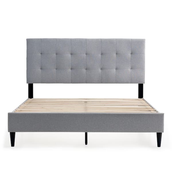 Brookside Mary Gray Stone Wood Frame Full Platform Bed with Square Tufted Headboard