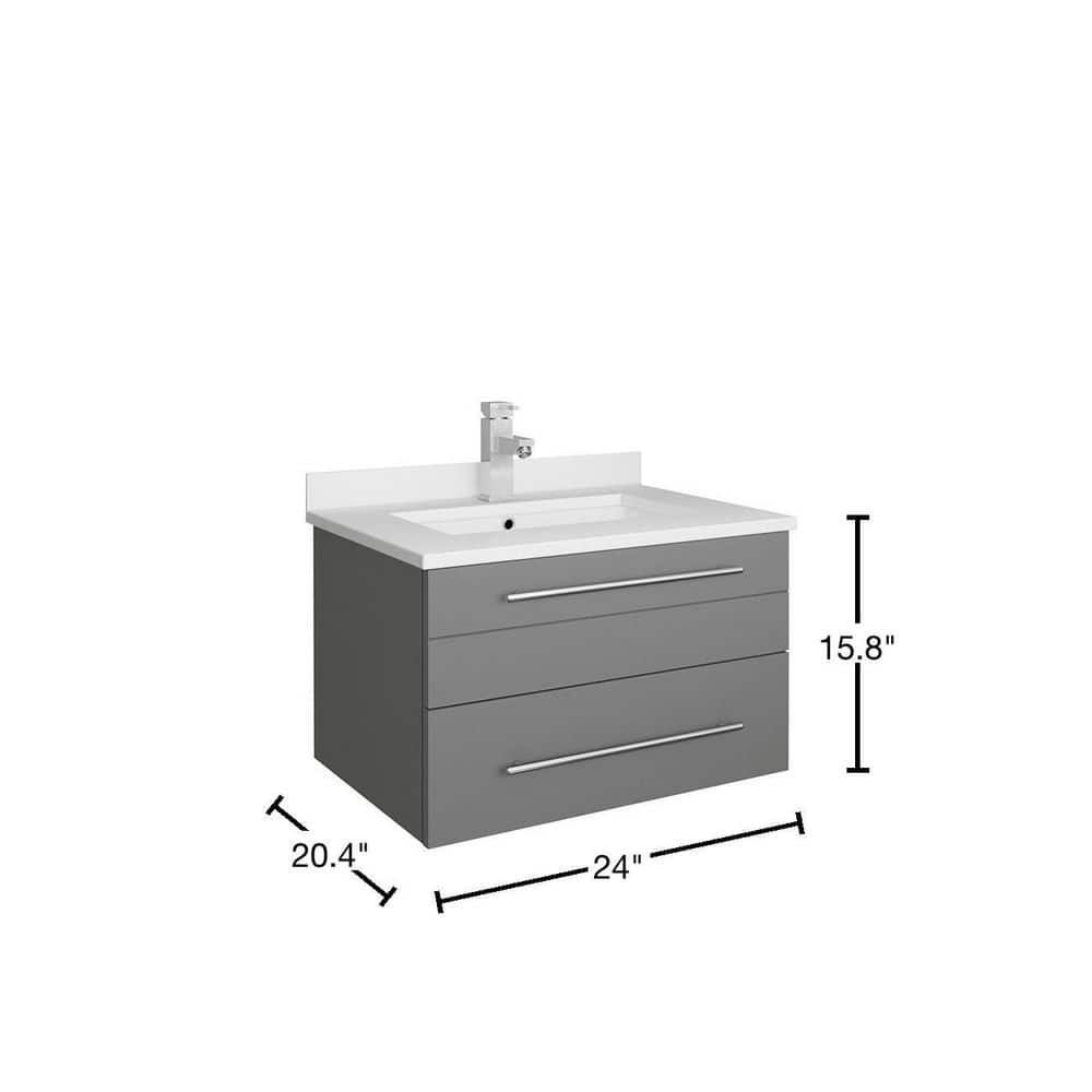 Lucera 24" Wall Hung Gray Quartz Top Modern Bathroom Vanity
