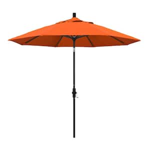 9 ft. Stone Black Aluminum Collar Tilt Crank Lift Market Patio Umbrella in Melon Sunbrella