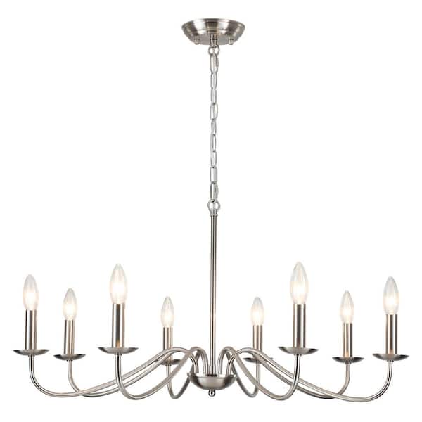 8-Light Classic Sliver Nickel Candle Style Chandelier for Kitchen Island Dining Room with No Bulbs Included