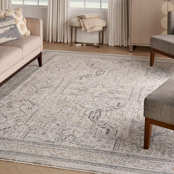 Lynx Ivory/Grey/Blue 8 ft. x 10 ft. All-Over Design Transitional Area Rug