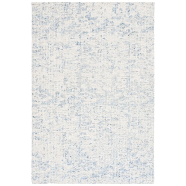 Ebony 6 ft. x 9 ft. Ivory/Blue Faded Abstract Distressed Area Rug