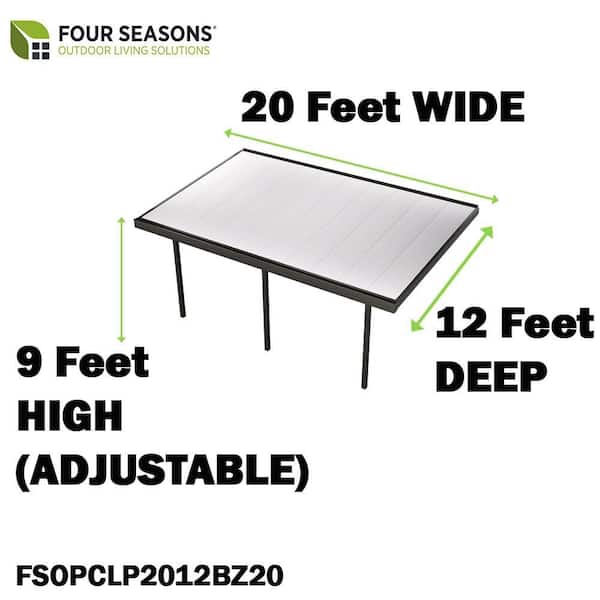 Contempra Aluminum 20 ft. x 12 ft. Dark Bronze Frame White Insulated Roof Patio Cover with 3 Posts 20 lb. Snow Load