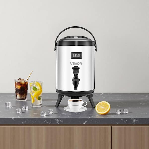 Insulated Beverage Dispenser 1. 5Gal. /6L Stainless Steel with Spigot & Temp Display, Hot & Cold Drinks for Tea/Coffee