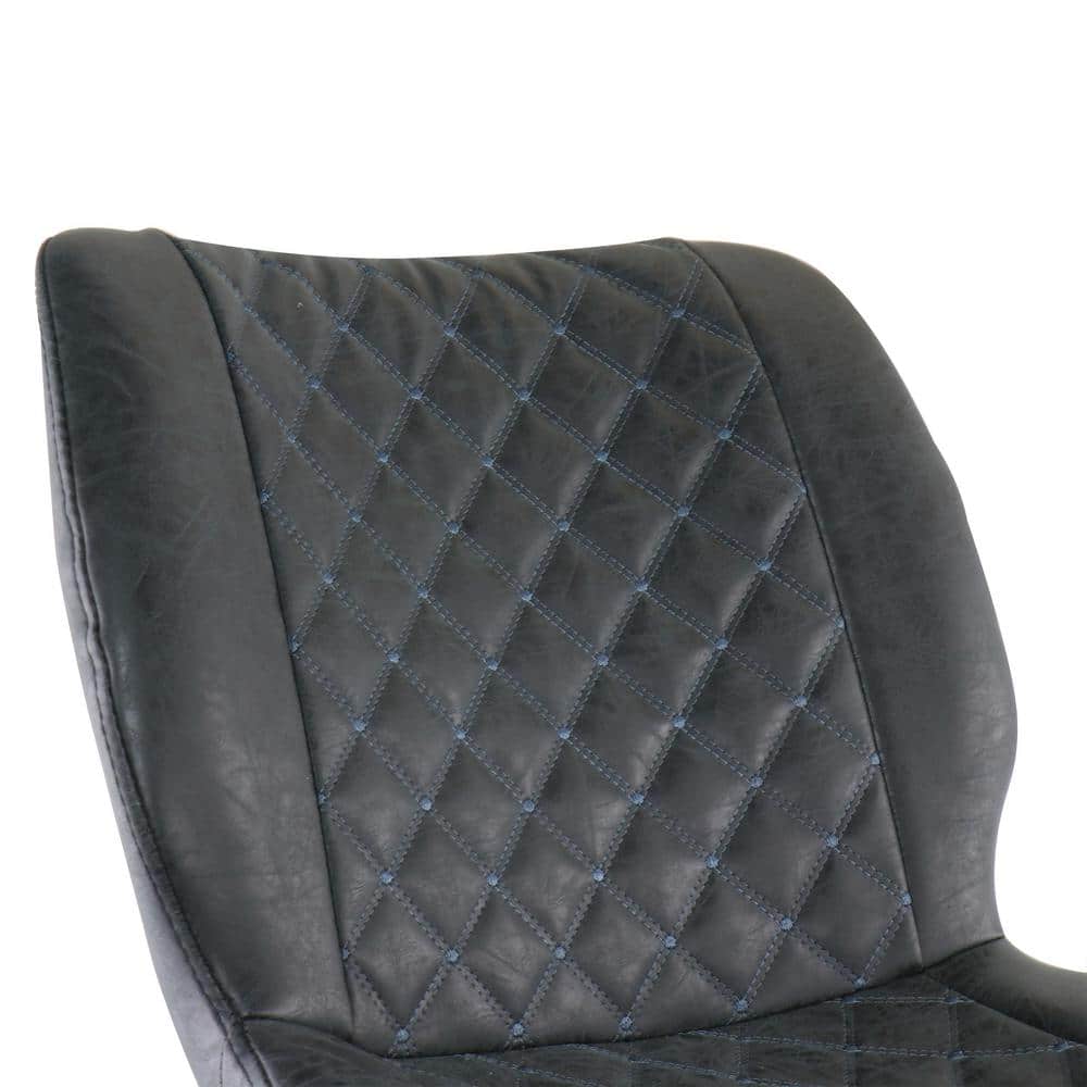 Diamond Stitched Black Faux Leather Bar Stools with Metal Legs