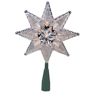 8 in. Silver Mosaic 8-Point Star Christmas Tree Topper - Clear Lights