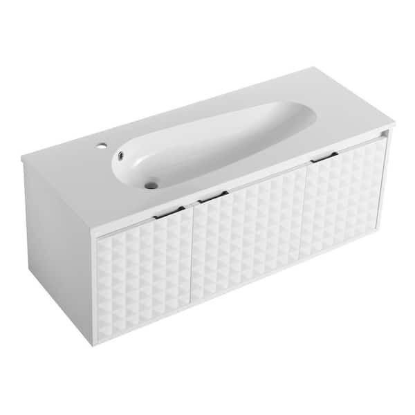 Boosicavelly 47.60 in. W 18.20 in. D 18.50 in. H Single Sink Wall Mounted Bath Vanity in White with White Resin Top