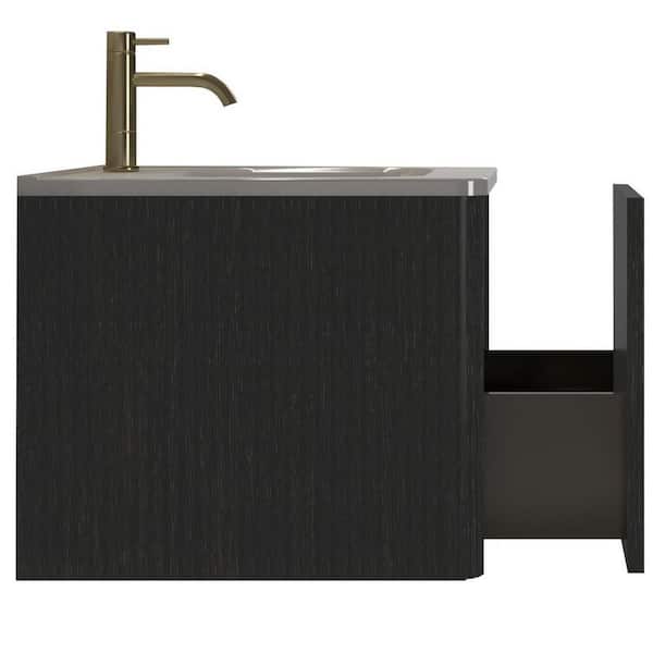 FAMYYT 24 in. W Single Sink Striped Brushed Floating Black Oak