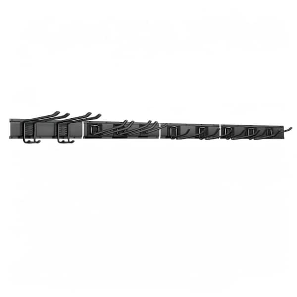 64-Inch Garage Tool Organizer Wall Mount, Heavy Duty Garden Tool Storage Rack with 10 Adjustable Hooks and 4 Rails, Blac