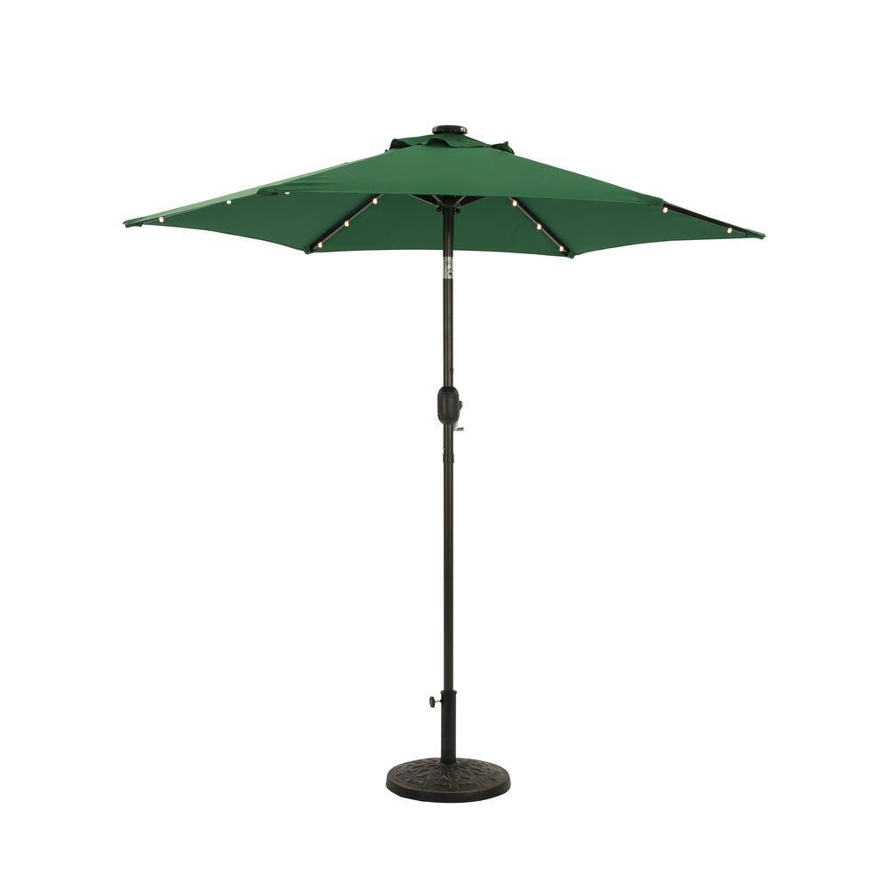 7.5 ft. Steel Market Patio Umbrella With Solar LED Lights in Dark Green