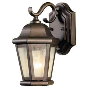 Martinsville 6.25 in. W 1-Light Corinthian Bronze Outdoor 10.75 in. Wall Lantern Sconce w/Clear Seeded Glass Panels
