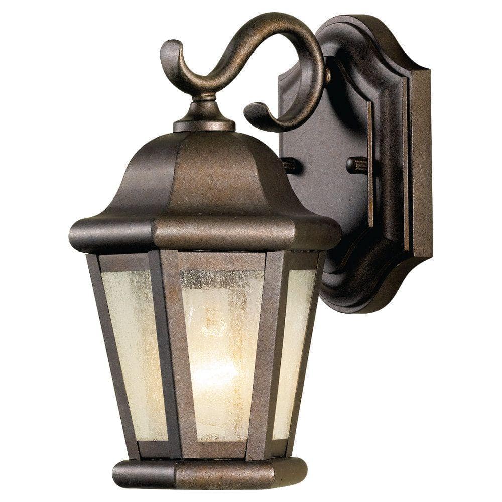 Martinsville 6.25 in. W 1-Light Corinthian Bronze Outdoor 10.75 in. Wall Lantern Sconce w/Clear Seeded Glass Panels price history on PriceWatchPro