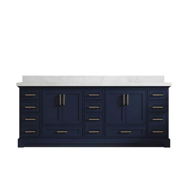 Willow Collections Fenway 84 in. W x 22 in. D x 36 in. H Double Sink Bath Vanity in Navy Blue with 2" Empira Quartz Top