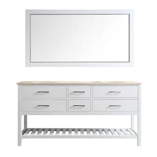 Vinnova Foligno 72 in. W x 22 in. D x 36 in. H Bath Vanity in White with Marble Vanity top in White with White Basin and Mirror