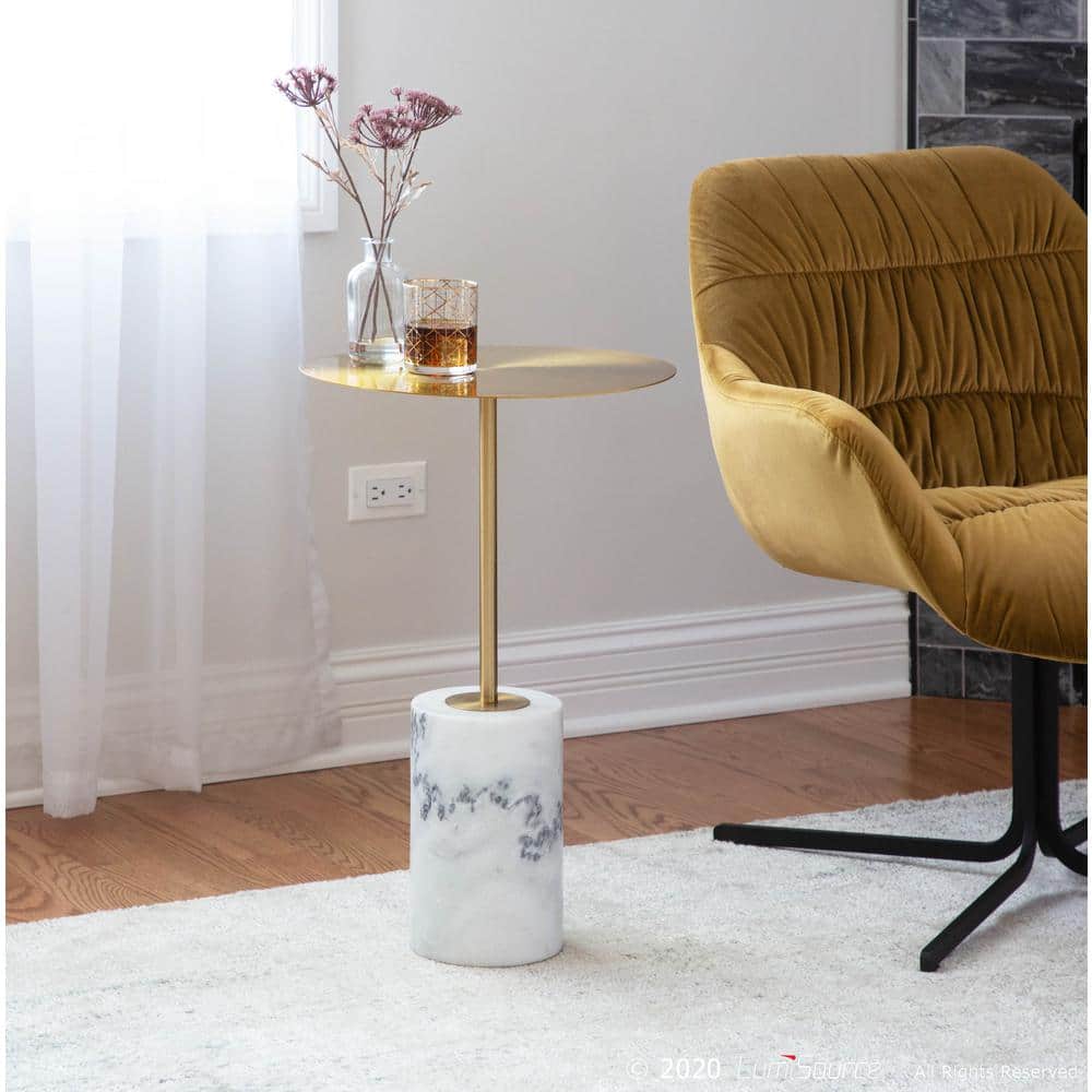 Symbol 24 in. H Gold Metal and White Marble Side Table - thumbnail 4