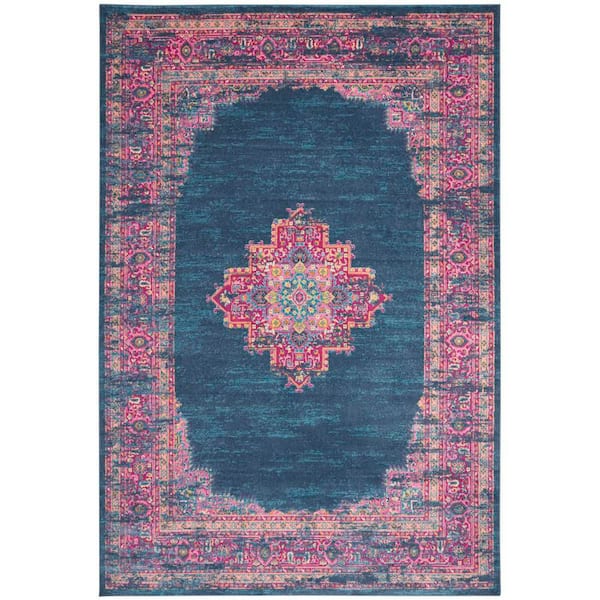 Nourison Passion Blue 9 ft. x 12 ft. Bordered Transitional Area Rug