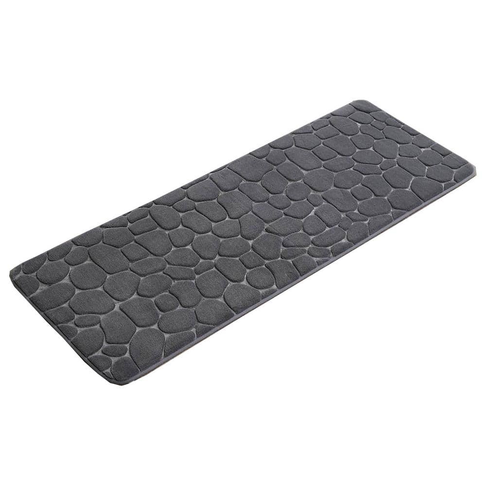 Dark Gray Memory Foam Geometric Shower Mat with Textured Accent