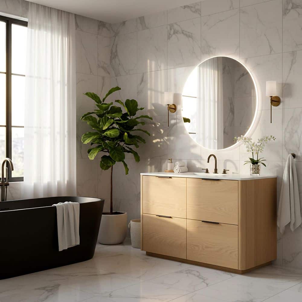 "Gabrietta 48"" Single Sink Natural Bath Vanity with White Marble Top" price history on PriceWatchPro