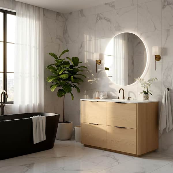 Gabrietta 48 in. Single Sink Natural Bath Vanity with White Marble Top
