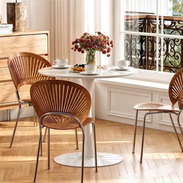 31.5 in. Round White MDF Top Modern Dinning Table (Seats 2-4)