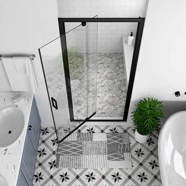 32 in. W x 72 in. H Pivot Framed Swing Shower Door in Single Panel in Black Finish with 1/4 in. Clear Tempered Glass