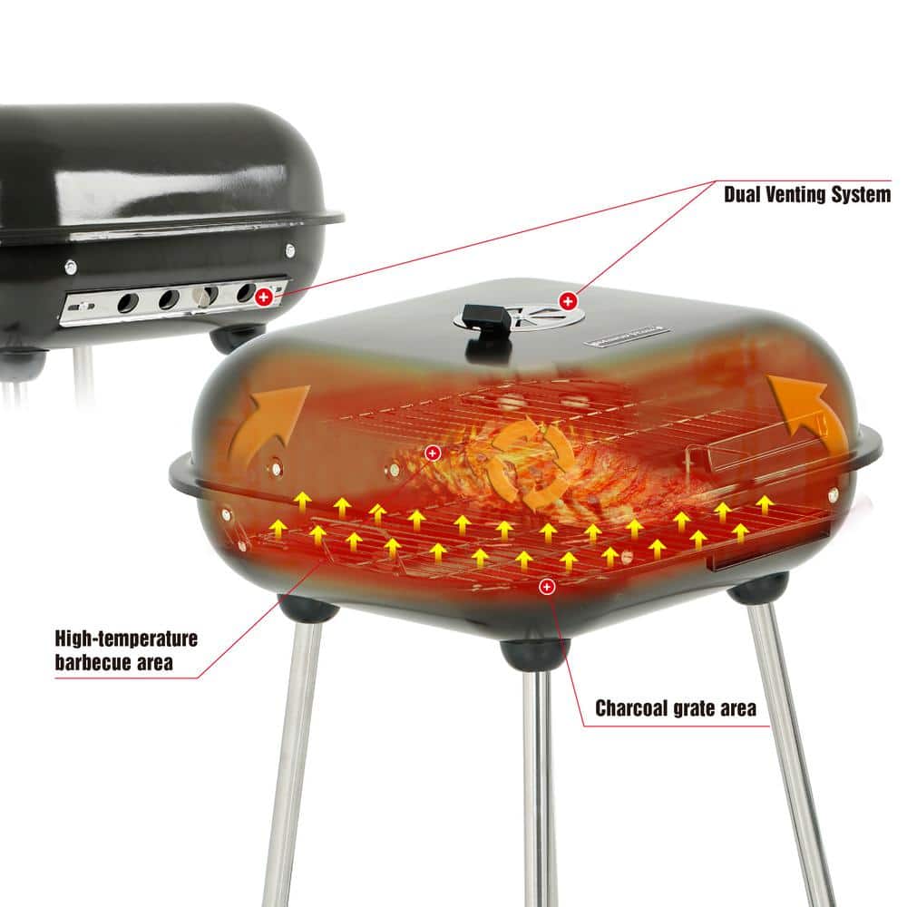 Portable 18-Inch Black Porcelain Charcoal Grill with Chrome-Plated Steel Grate