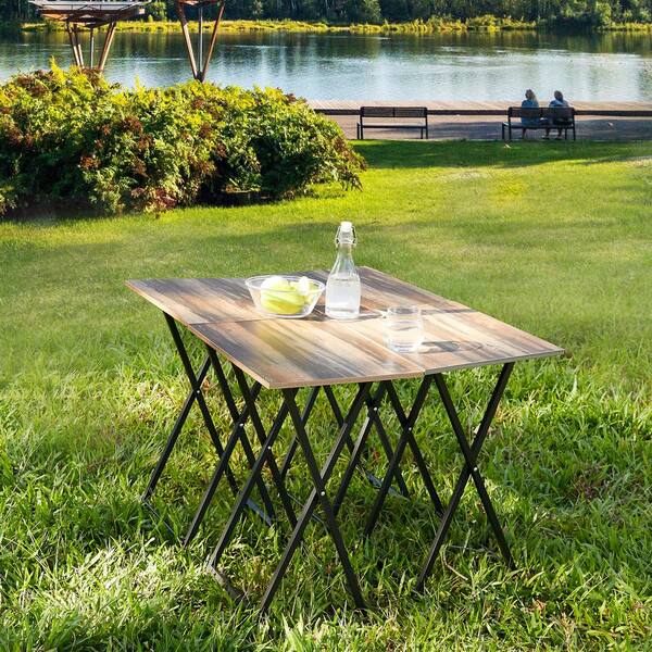 Angel Sar 26 in. Brown Metal Outdoor Dining Foldable Snack Tray Table 4 Piece UBTS5611 The Home Depot