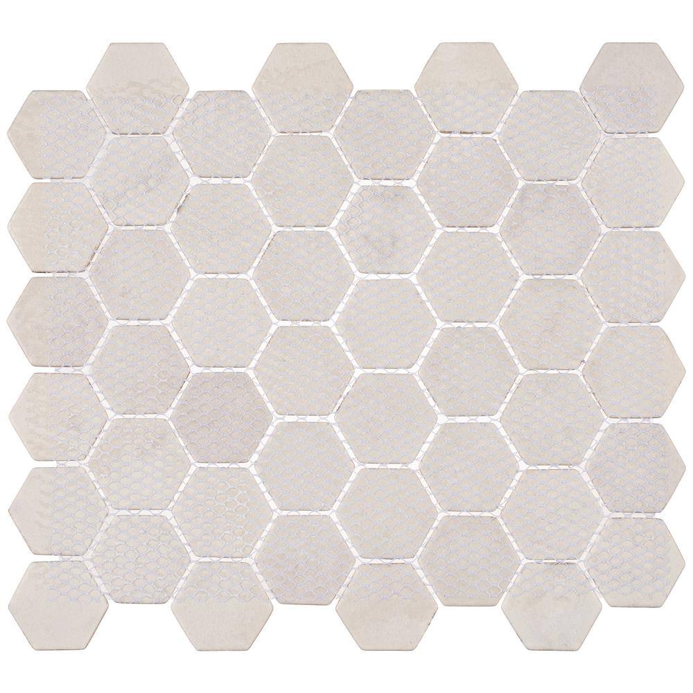 Cherri Hexagon Glass Mosaic Tile with Wood Look