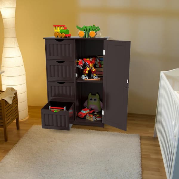 Costway Brown Storage Cabinet With 4, Storage Cabinets With Shelves And Drawers
