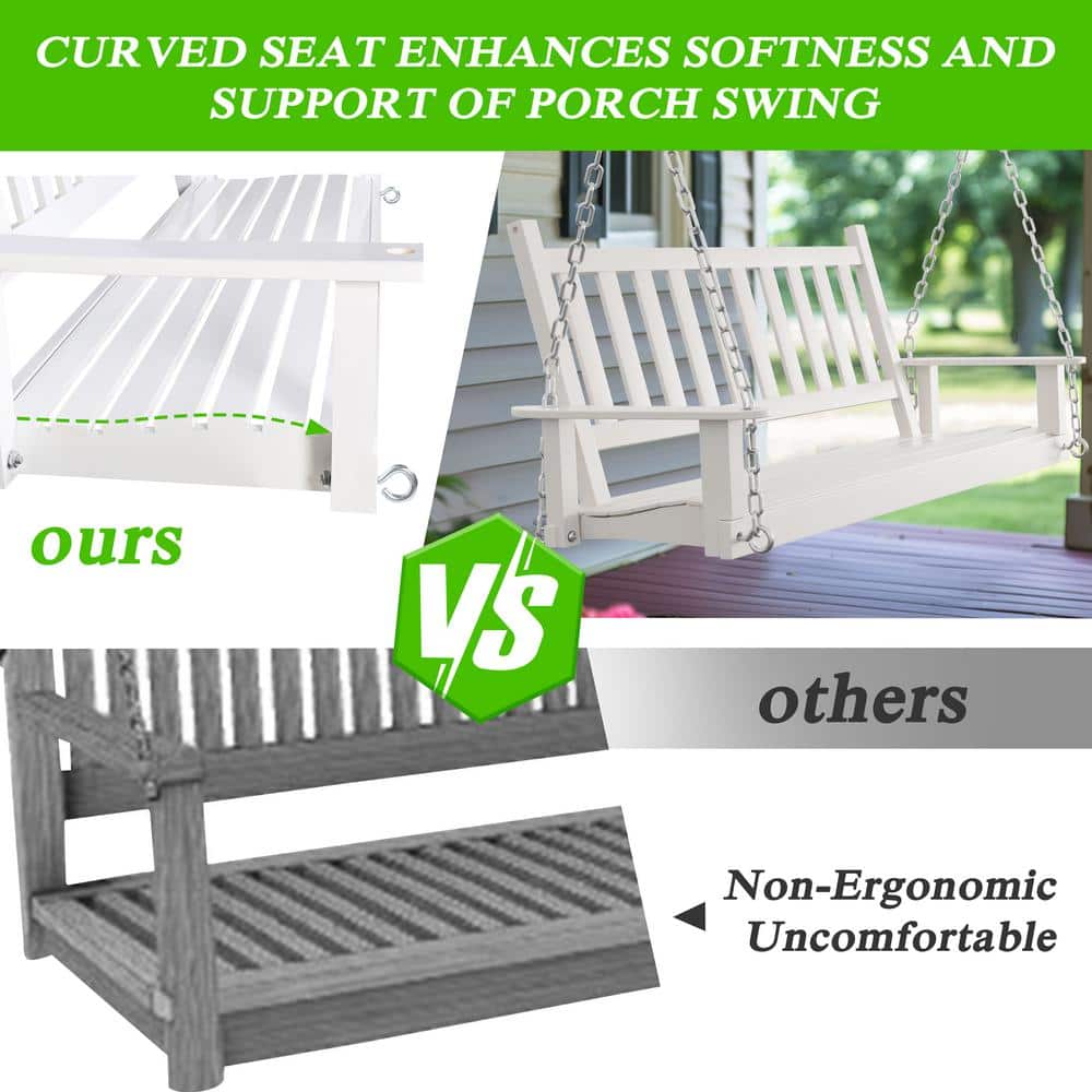 White Solid Wood 4' Outdoor Porch Swing with Chains