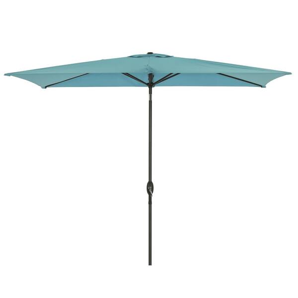 Otryad 6.5 ft. x 10 ft. Polyester Patio Umbrella with Push Button Tilt and Crank Outdoor Market Umbrella with Pole No Base-Blue