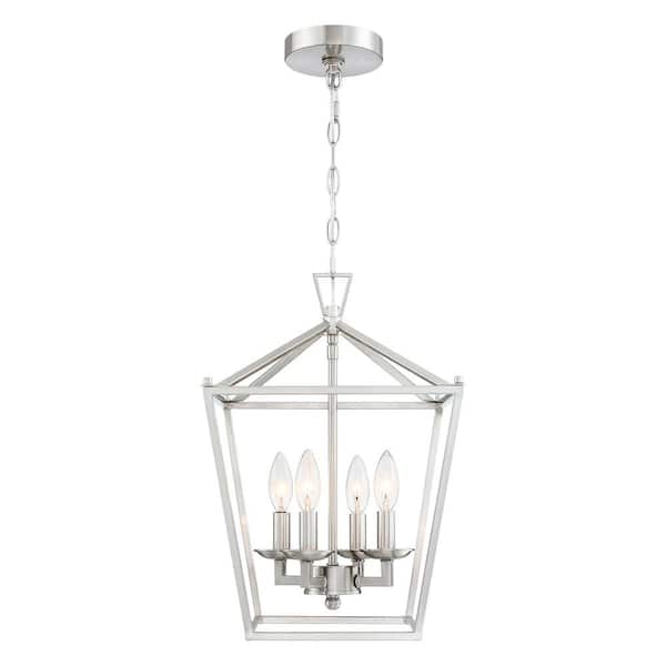 Alfa 12 in. 4-Light Brushed Nickel Finish Caged Pendant Light