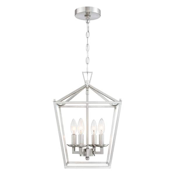 Hukoro Alfa 12 in. 4-Light Brushed Nickle Finish Caged Pendant Light