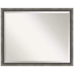 Burnished Concrete Narrow 30.25 in. x 24.25 in. Beveled Modern Rectangle Wood Framed Bathroom Wall Mirror in Gray