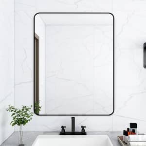 24 in. W x 32 in. H Rectangular Framed Wall Mount Bathroom Vanity Mirror in Black Vertical and Horizontal Hang
