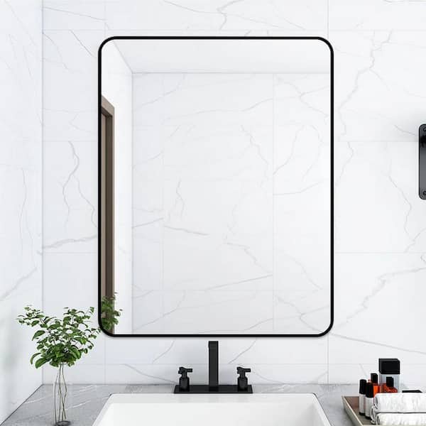 Unbranded 24 in. W x 32 in. H Rectangular Framed Wall Mount Bathroom Vanity Mirror in Black Vertical and Horizontal Hang