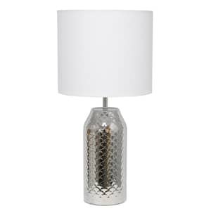 23.75 in. Porcelain Mermaid Fish Scale Table Lamp for Living Room, Entryway, Bedroom, Chrome with White Shade