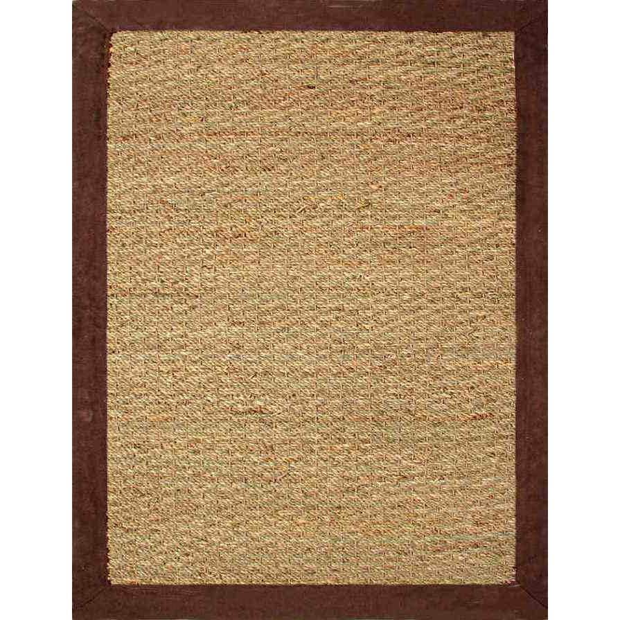 Chocolate Brown Cotton Border Seagrass Area Rug, 2' x 3'
