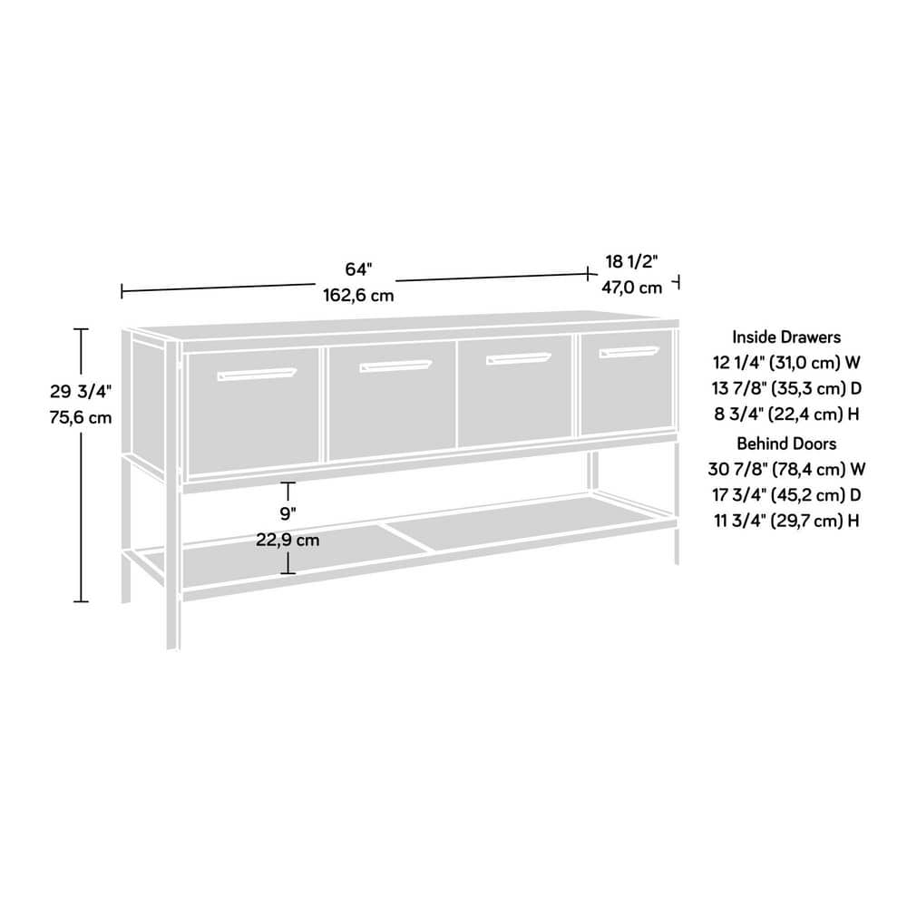 Barrel Oak and Black Metal 2-Drawer Office Credenza