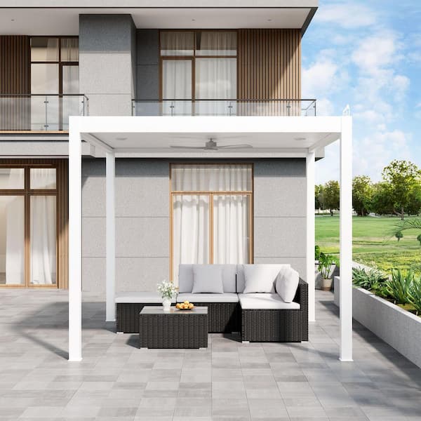 10 ft. x 10 ft. White Aluminum Frame Outdoor Patio Pergola with Solar-Powered System