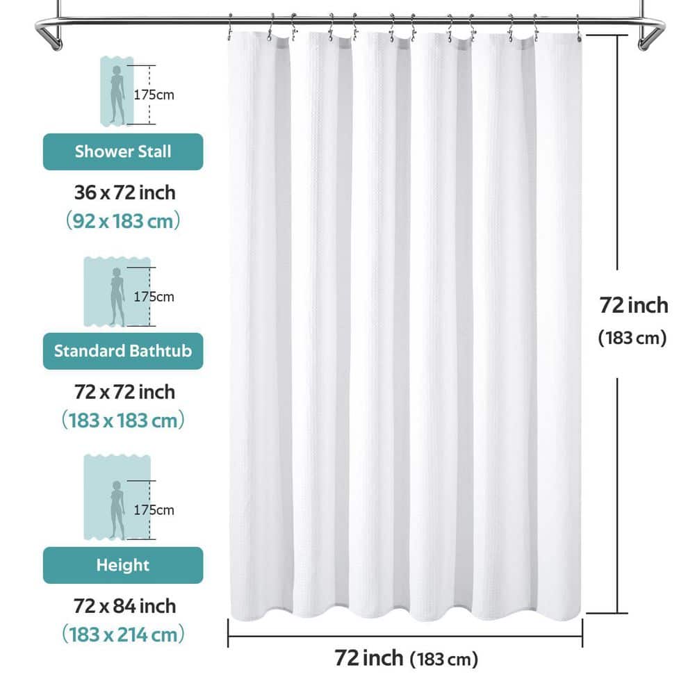 72 in. W x 72 in. L Cloth Polyester Waffle Shower Curtain Set in White for Home Bathroom, Modern Bathroom Renovation - Thumbnail 5